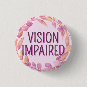 Cute Pink Botanical Leaves Vision Impaired Button