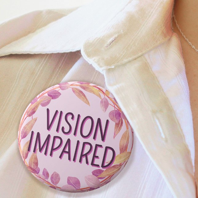 Cute Pink Botanical Leaves Vision Impaired Button (Cute Pink Botanical Leaves Vision Impaired Button)