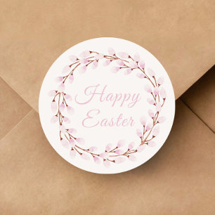 Cute Pink Botanicals Happy Easter Classic Round Sticker