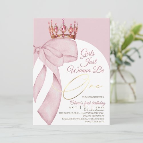 Cute Pink Bow 1st Birthday  Invitation