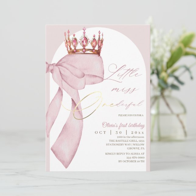 Cute Pink Bow 1st Birthday  Invitation (Standing Front)