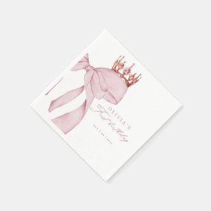 Cute Pink Bow 1st Birthday Napkins
