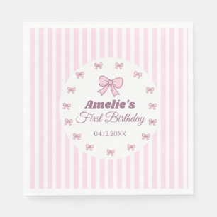 Cute Pink Bow 1st Birthday Party Napkins