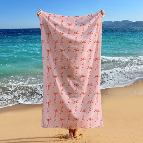 Cute Pink Bow And Ribbon Beach Towel