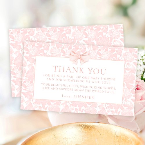 Cute pink bow baby girl shower thank you enclosure card