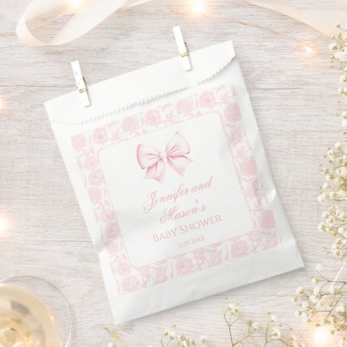 Cute pink bow baby girl shower thank you favor bag