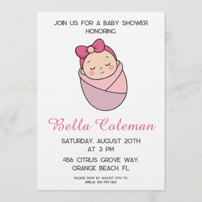 cute pink bow baby shower invitation (Front)