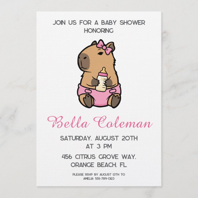 cute pink bow baby shower invitation (Front)