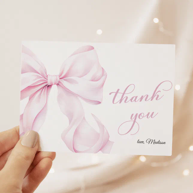 Cute Pink Bow Baby Shower Thank You Card | Zazzle