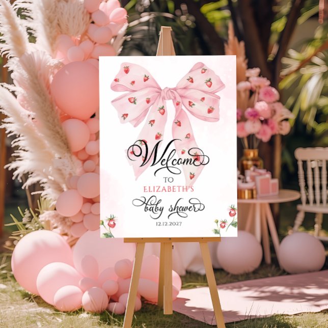 Cute Pink Bow Berry Sweet Baby Shower Welcome  Foam Board (Creator Uploaded)