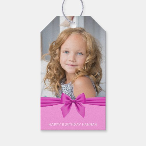 Cute Pink Bow Birthday Photo Gift Tags