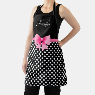 Cute Pink Bow Black And White Name Apron