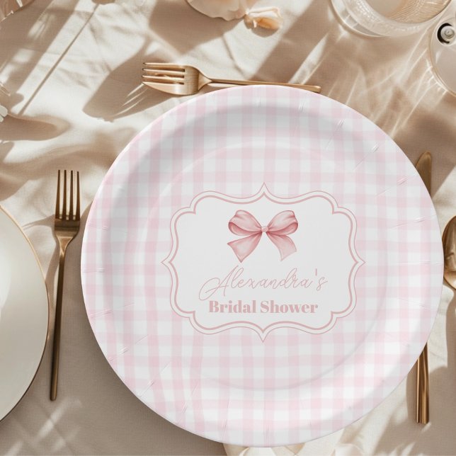 Cute Pink Bow Bridal Shower Paper Plates (Creator Uploaded)