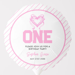 Cute Pink Bow Coquette 1st Birthday Balloon