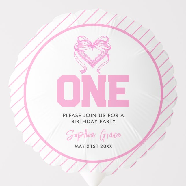 Cute Pink Bow Coquette 1st Birthday Balloon (Front)