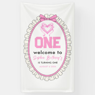 Cute Pink Bow Coquette 1st Birthday Banner