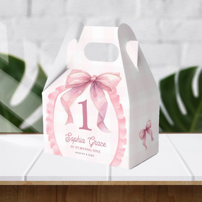 Cute Pink Bow Coquette 1st Birthday Favor Boxes (Creator Uploaded)