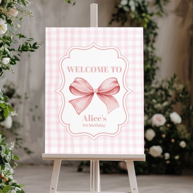 Cute Pink Bow Coquette 1st Birthday Foam Board (Creator Uploaded)