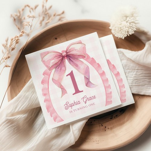 Cute Pink Bow Coquette 1st Birthday Napkins