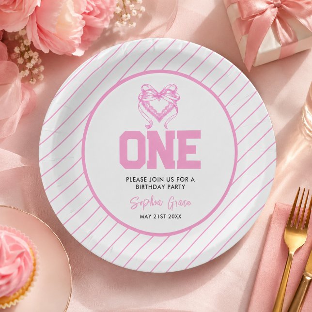 Cute Pink Bow Coquette 1st Birthday Paper Plates (Cute Pink Bow Coquette 1st Birthday Paper Plates)