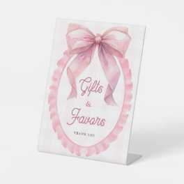 Cute Pink Bow Coquette 1st Birthday Pedestal Sign