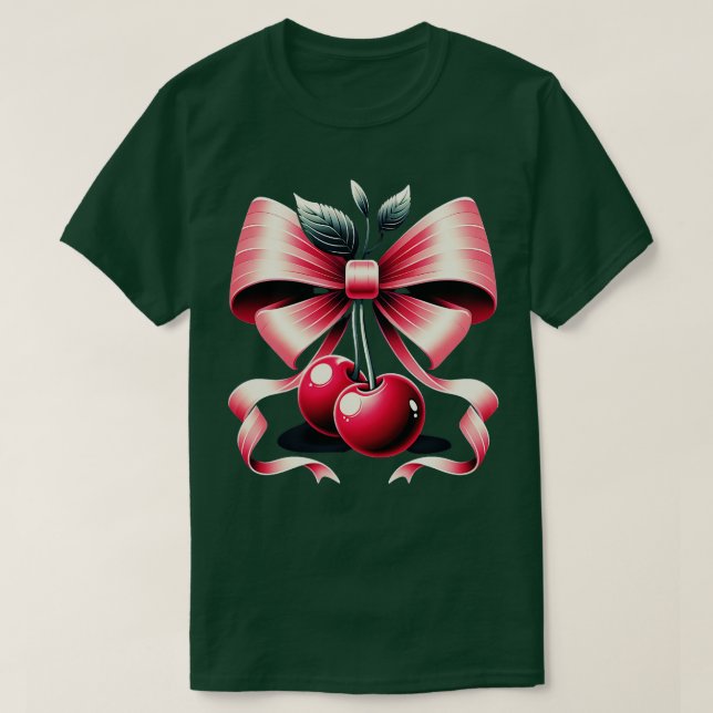 Cute Pink Bow Coquette Cherry Clean Girl Aesthetic T-Shirt (Design Front)