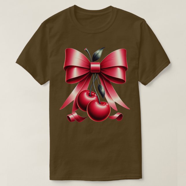 Cute Pink Bow Coquette Cherry Clean Girl Aesthetic T-Shirt (Design Front)