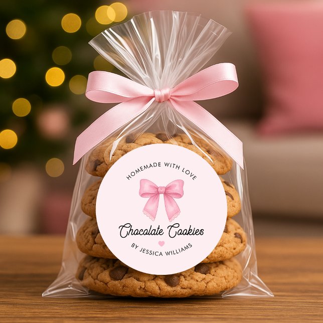 Cute Pink Bow Coquette homemade Baked Goods Classic Round Sticker (Cute Pink Bow Coquette homemade Baked Goods Classic Round Sticker)