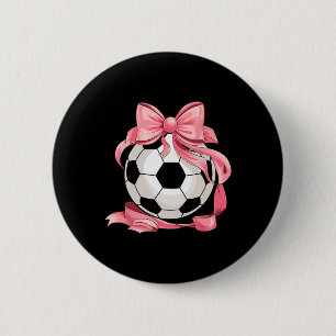 Cute Pink Bow Coquette Ll Soccer Girl Aesthetic Pl Button