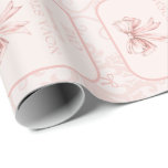Cute Pink Bow Coquette Toile Personalized Birthday Wrapping Paper<br><div class="desc">Introducing our "Cute Pink Bow Coquette Toile Personalized Birthday Wrapping Paper, " the epitome of elegance and charm for your special celebrations. This wrapping paper features a delicate blush pink background adorned with a minimalist watercolor ribbon, seamlessly blending modern simplicity with a touch of grandma chic. Perfect for a blush...</div>
