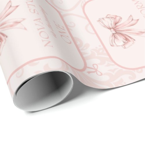 Cute Pink Bow Coquette Toile Personalized Birthday Wrapping Paper