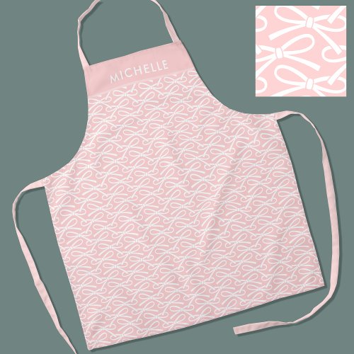 Cute Pink Bow Custom Name All_Over Print Apron