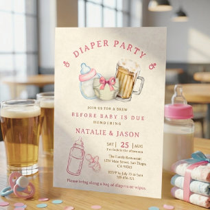 Cute Pink Bow Diaper Beer Baby Shower Invitation