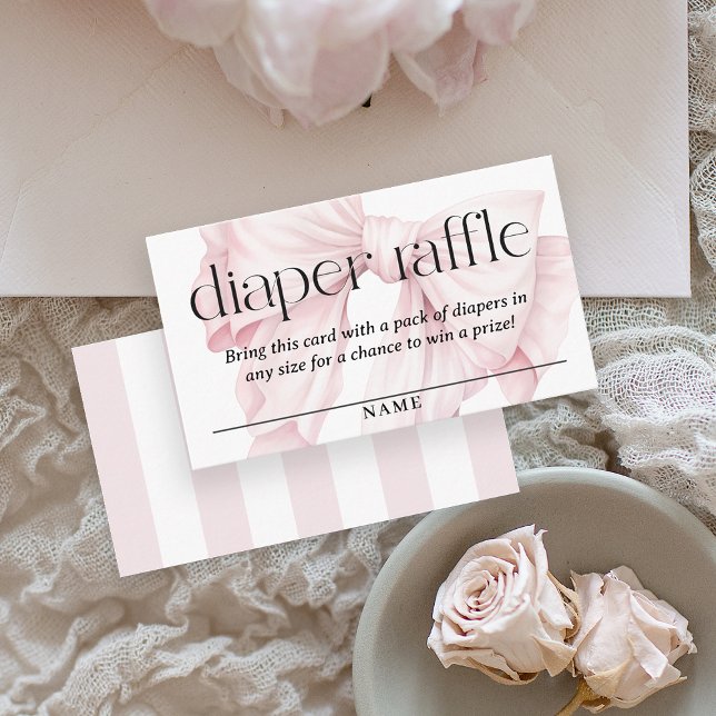 Cute Pink Bow Diaper Raffle Baby Shower Enclosure Card (Creator Uploaded)