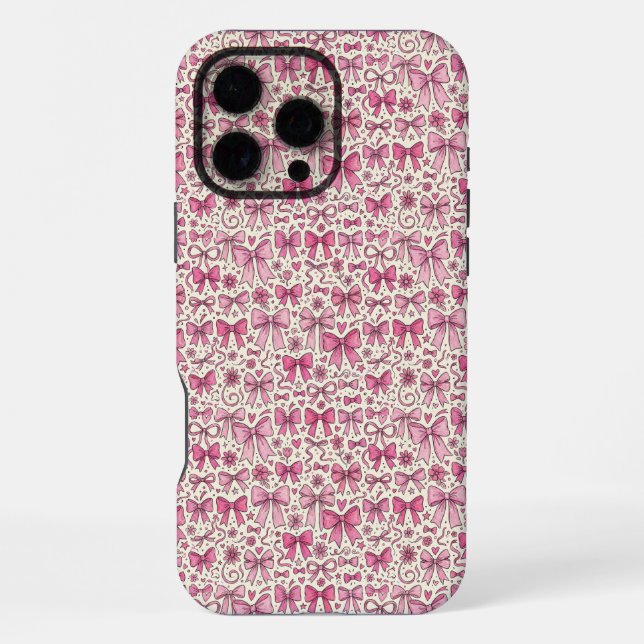 Cute Pink Bow Doodle Pattern Coquette Style Iphone Case (Back)