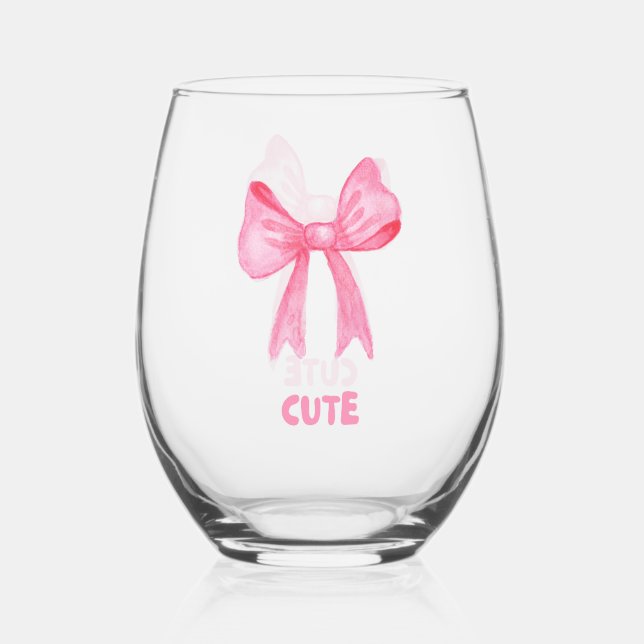 “CUTE” Pink Bow Drinkware Set. Can Glass (Front)