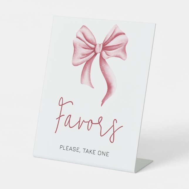 Cute Pink Bow Favor Gifts Pedestal Sign (Front)
