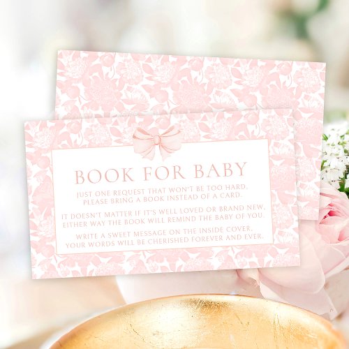 Cute pink bow floral book for baby girl shower  enclosure card