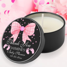 Cute Pink Bow Footprint Girl Baby Shower Favor