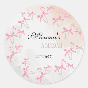 Cute Pink Bow for Baby Girl Events Editable Arch  Classic Round Sticker