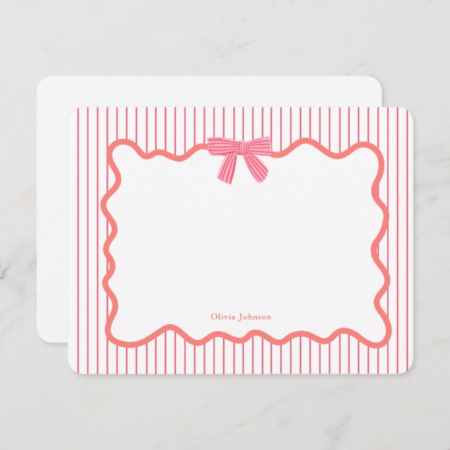 Cute pink bow frame girls thank you card (Front/Back)