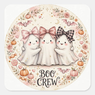 Cute Pink Bow Ghost BOO CREW Halloween Party  Square Sticker