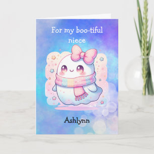 Cute Pink Bow Ghost Halloween Niece Card