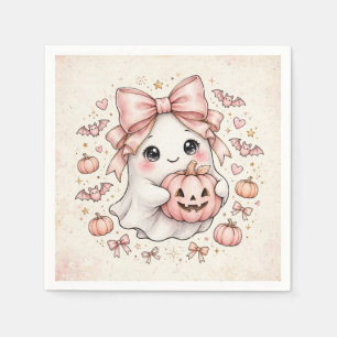 Cute Pink Bow Ghost Halloween Pumpkin Party ] Napkins