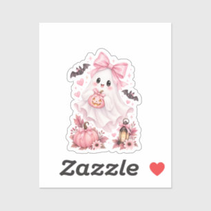 Cute Pink Bow Ghost Halloween Sticker