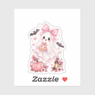 Cute Pink Bow Ghost Halloween Sticker