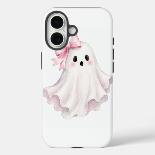 Cute Pink Bow Ghost Halloween Sticker iPhone 16 Case