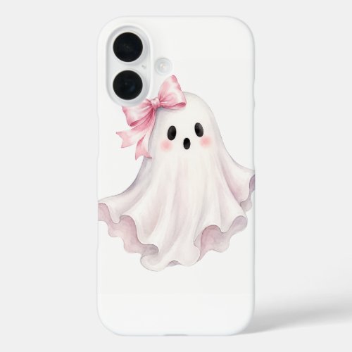 Cute Pink Bow Ghost Halloween Sticker iPhone 16 Case