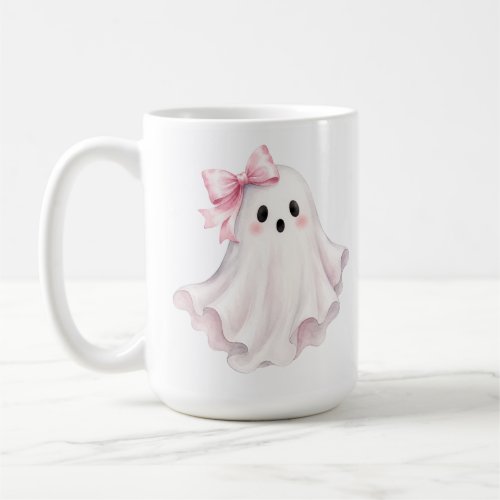 Cute Pink Bow Ghost Halloween Sticker Coffee Mug