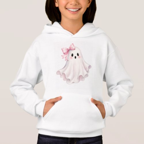 Cute Pink Bow Ghost Halloween Sticker Hoodie